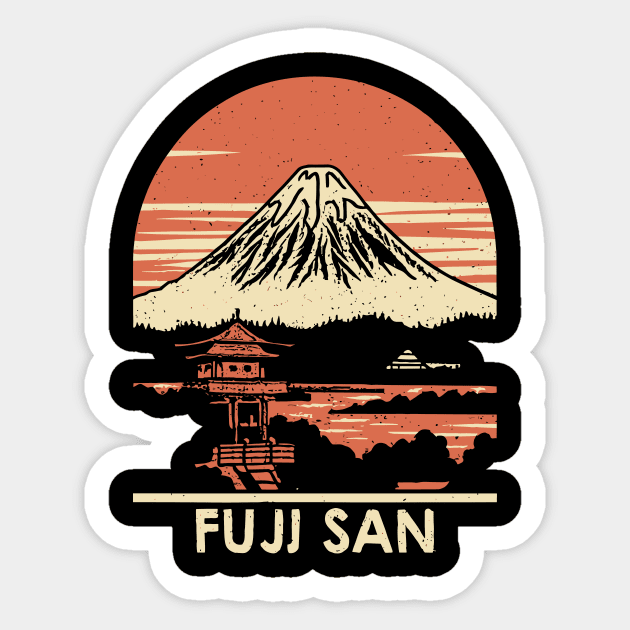 Mount Fuji woodblock print Sticker by ravensart